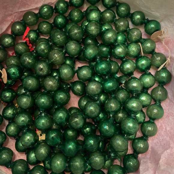 Antique Mercury Glass Bead Christmas Garland, Two shades of green plus ornaments - Picture 2 of 6
